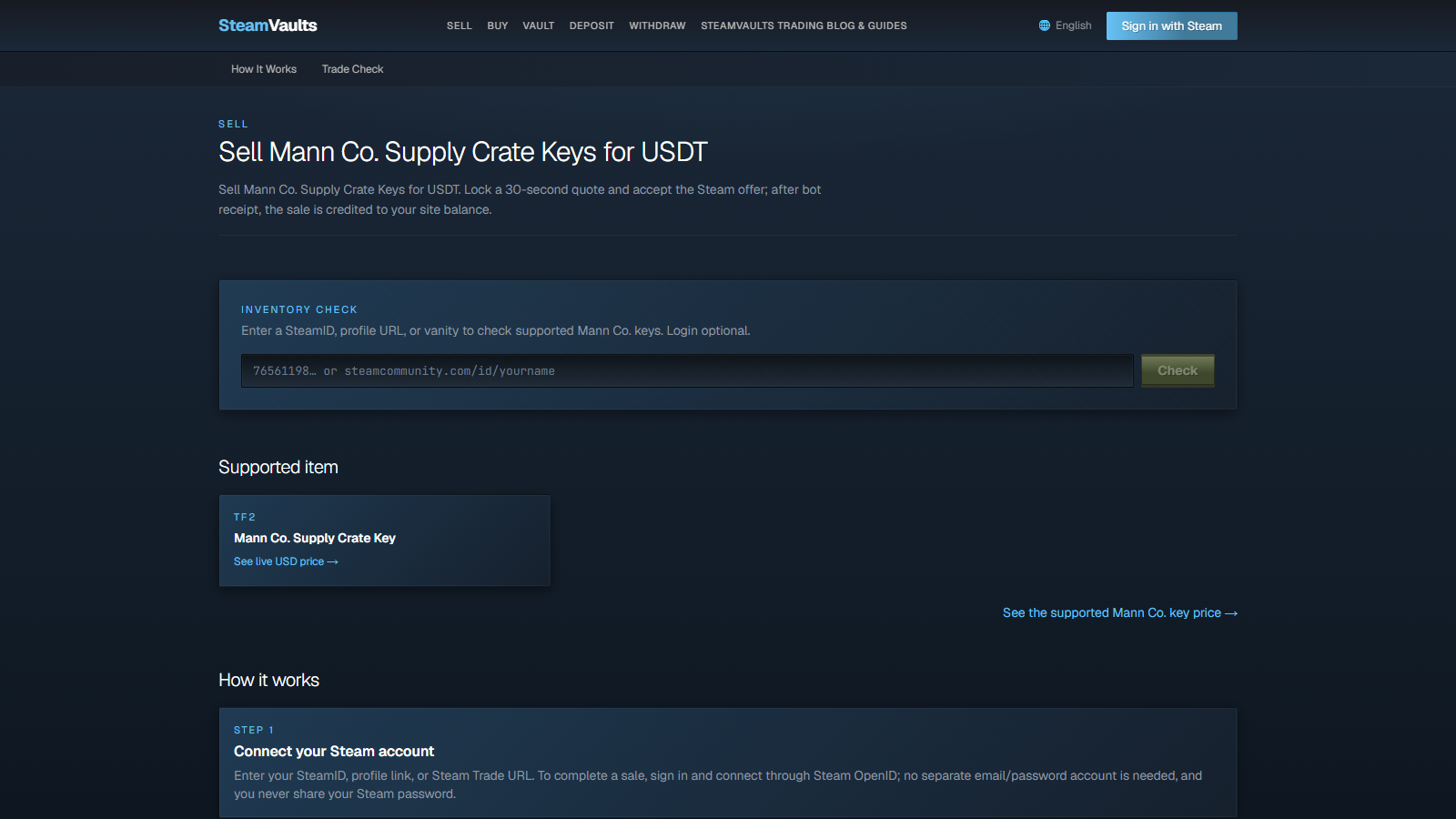 ユーザーがプラットフォームへ直接販売するSteamVaults画面