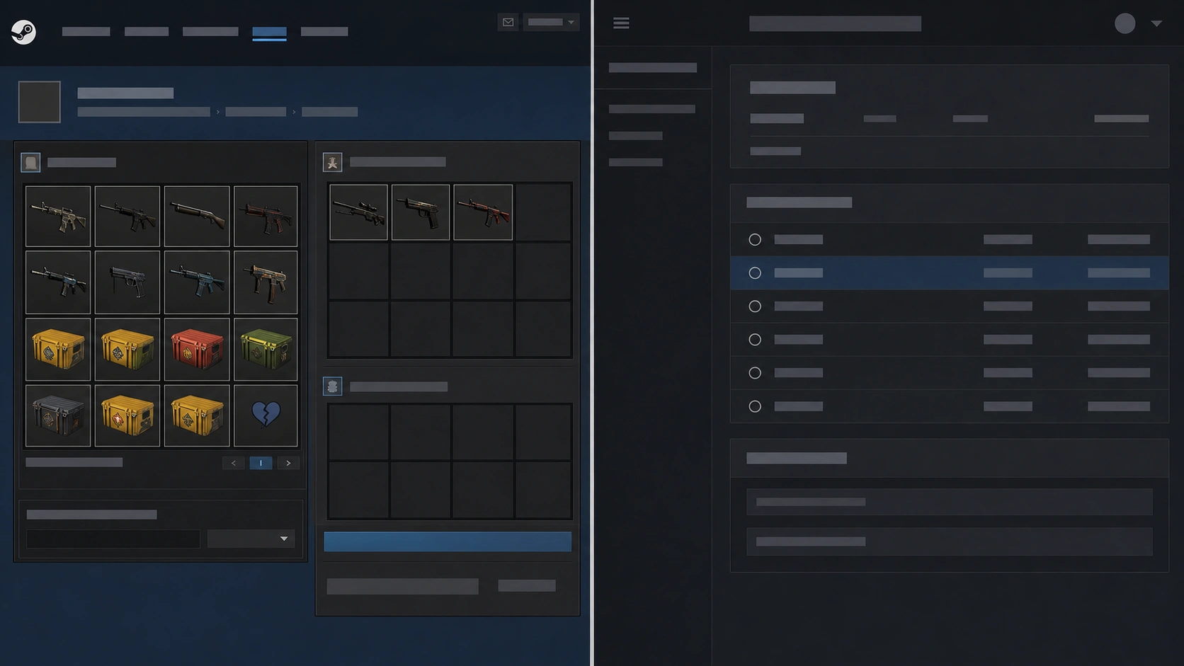 多个外部结算目的地与绑定账户的Steam Wallet分别显示的画面