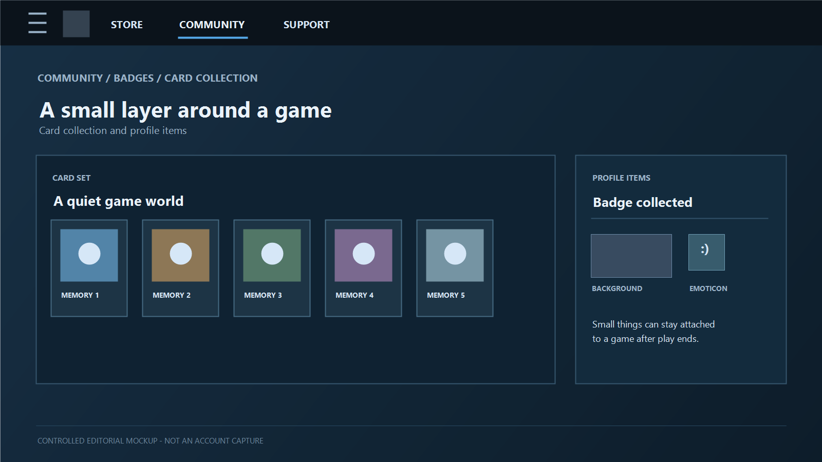 可看見卡片、徽章與個人檔案元素的 Steam 物品庫畫面