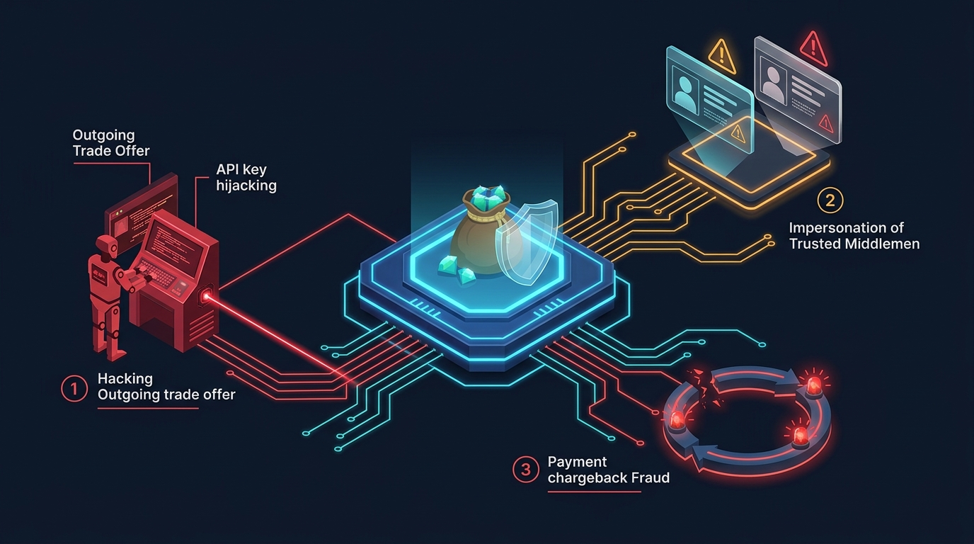 Steam P2P direct trade scam attack vectors including API key interception and chargeback risks