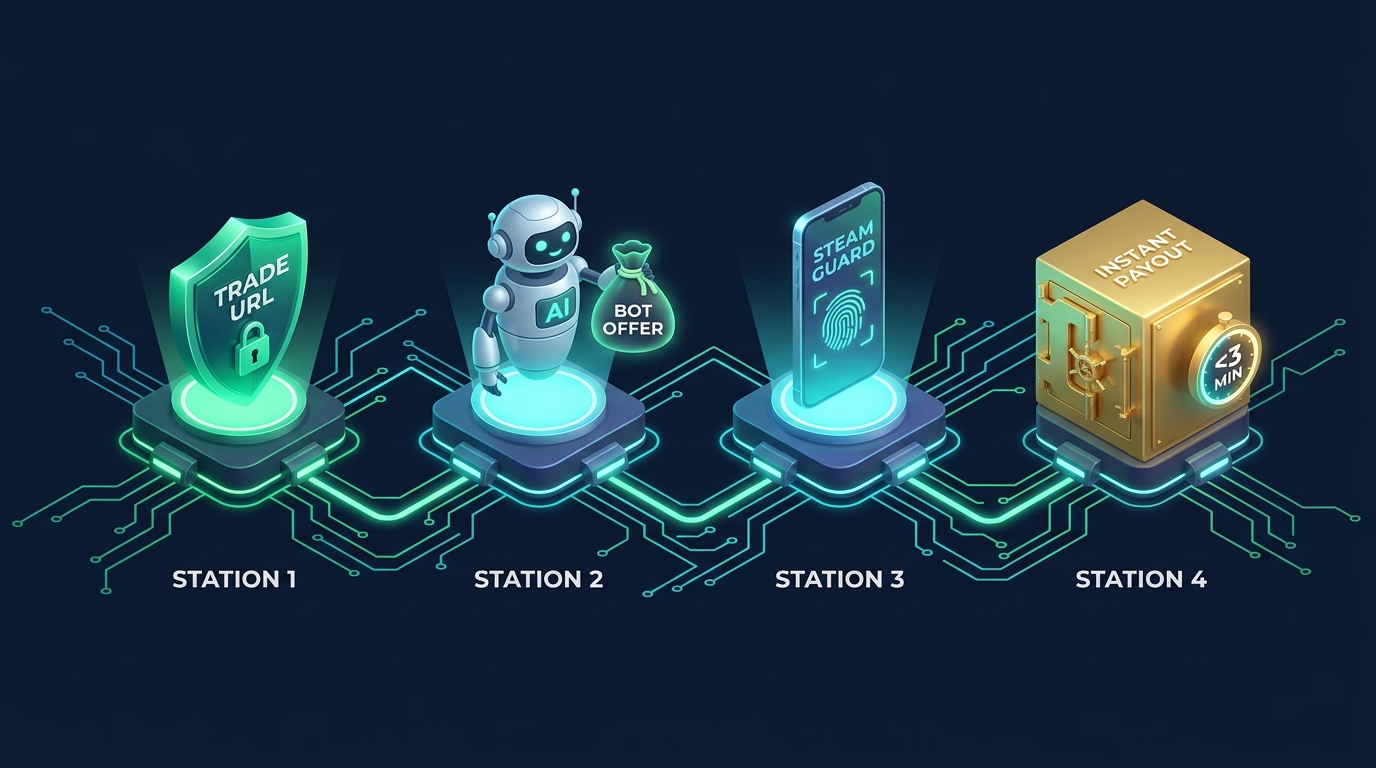 SteamVaults automated settlement flow from inventory valuation to non-custodial trade and payout