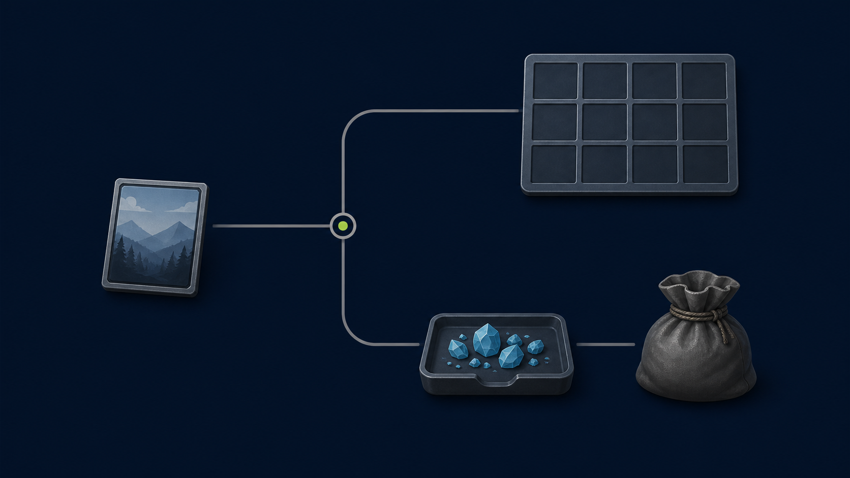 Um item do inventário se divide entre venda no Mercado ou conversão em Gems e Sack