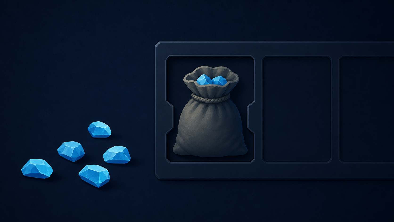 Um Sack encaixa no espaço do inventário enquanto Gems soltas ficam do lado de fora