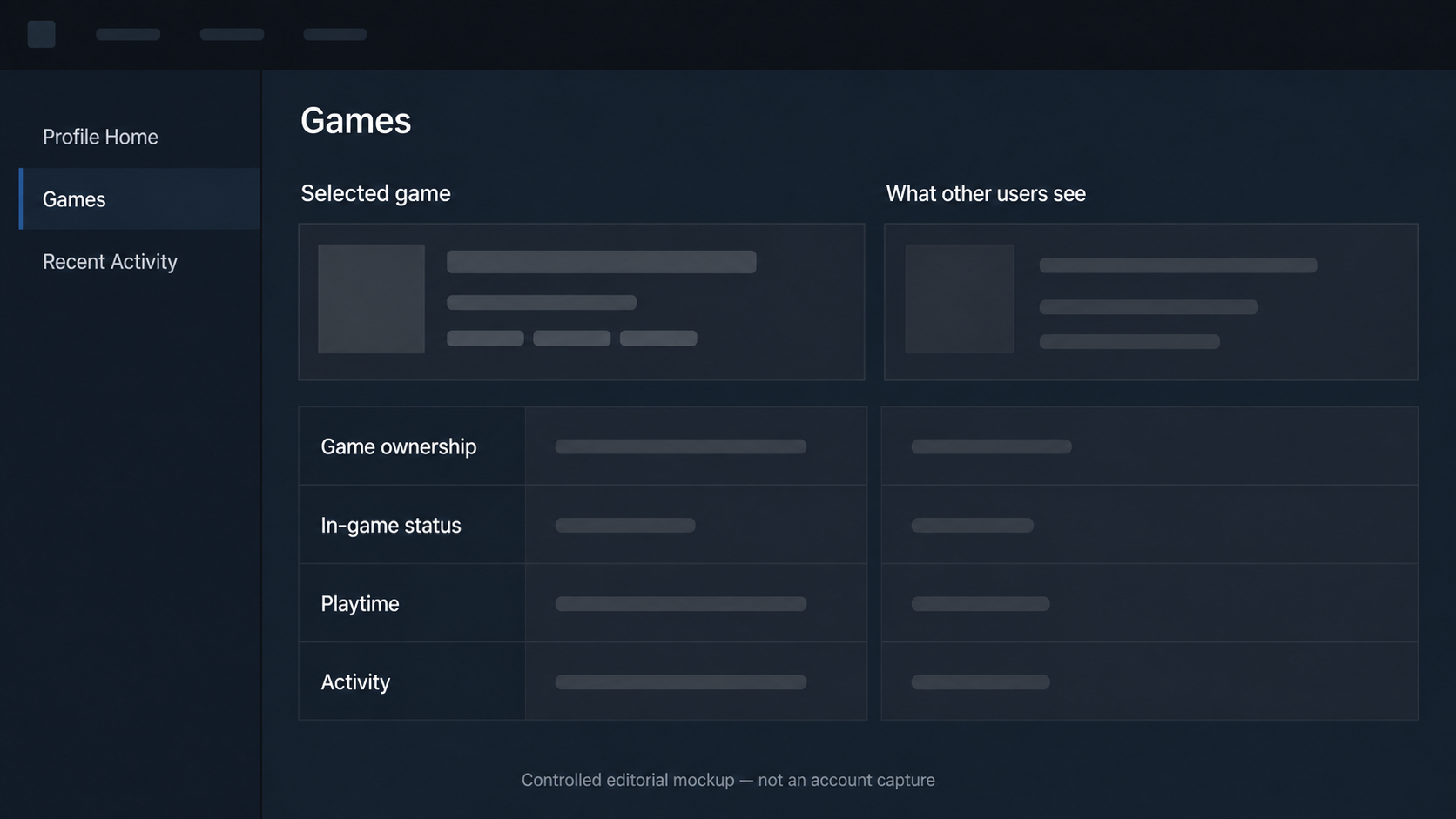Steam Community Profile games view showing which game information is not shown to other users when private