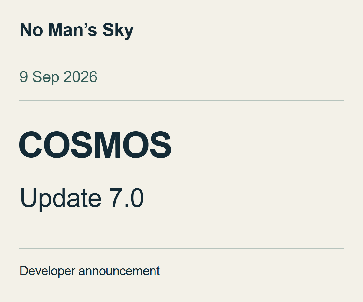 Update 7.0 in the No Man’s Sky COSMOS announcement dated September 9, 2026