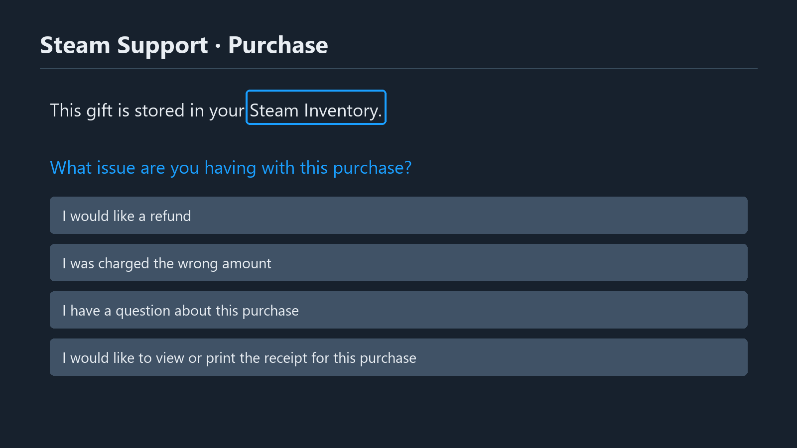 예약 선물 구매 기록에서 Steam 보관함 링크를 찾는 공식 예시 재구성