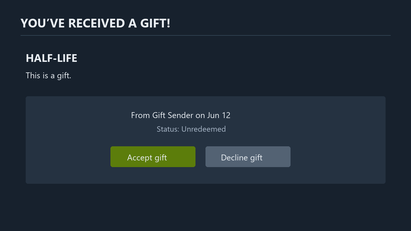 Nachgebildetes offizielles Beispiel mit einem nicht angenommenen Geschenk und Annehmen oder Ablehnen
