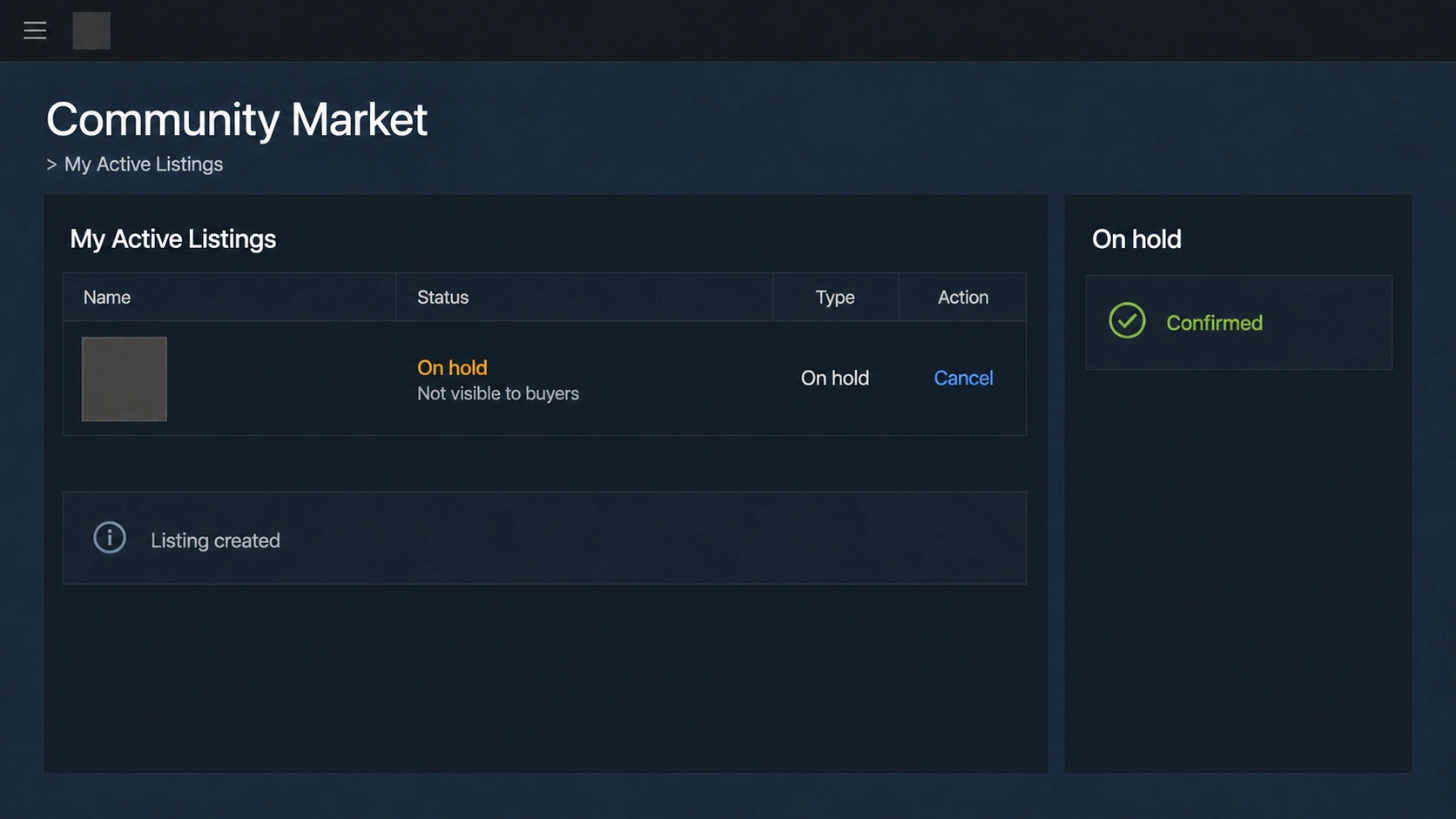 Diagrama explicativo original de un anuncio de venta que pasa por un periodo de retención antes de quedar disponible en el Mercado