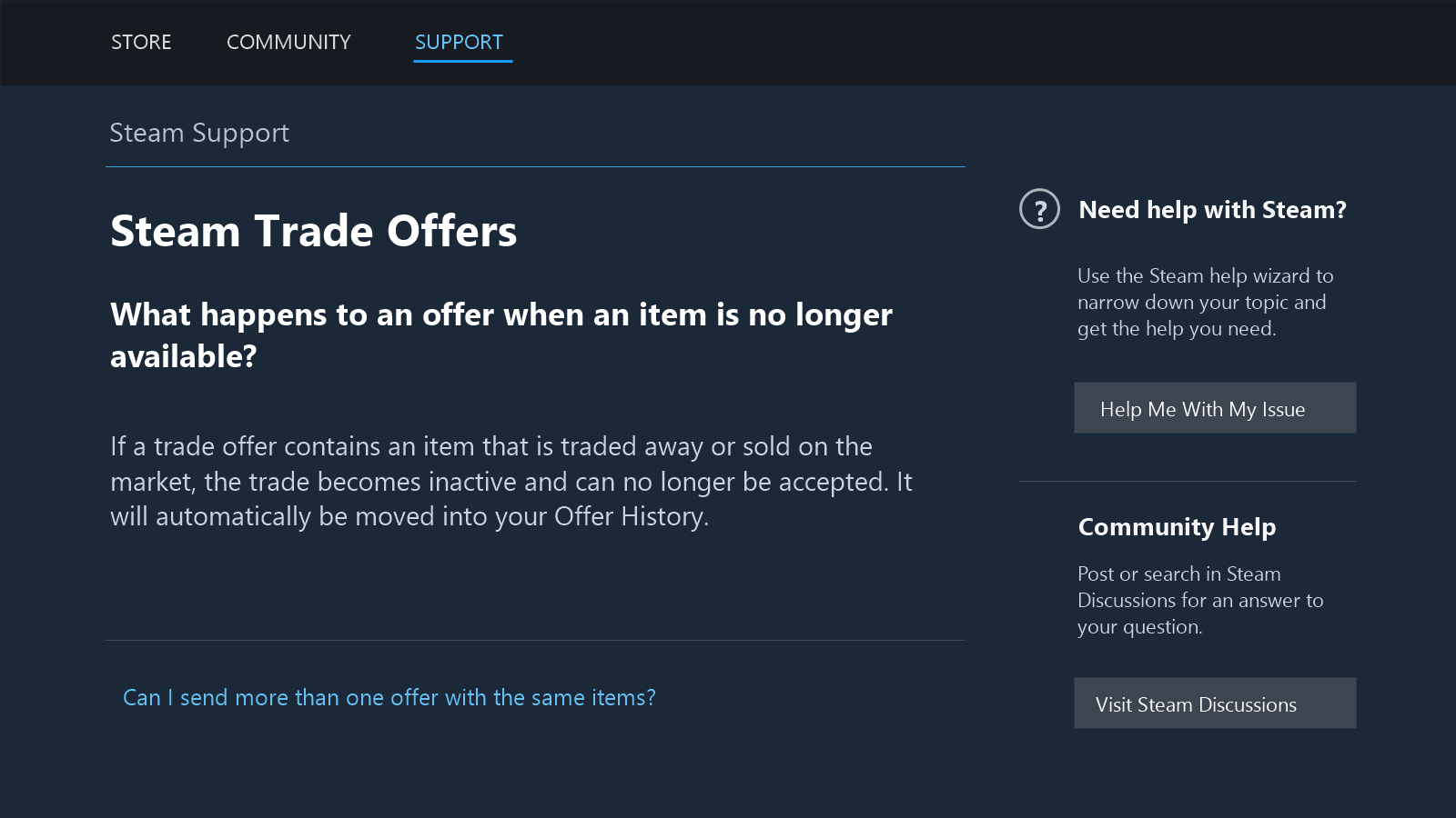 Steam Support FAQ mockup showing what happens when an offered item is unavailable.